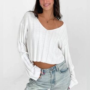 5 For $25✨️Large-Extra Large XL White Knit Longsleeve Cropped Sweater Top